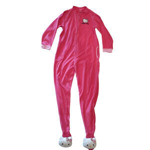 Hello Kitty Sanrio One Piece Pajamas Women’s Medium Front Zip Feet Fleece Adult